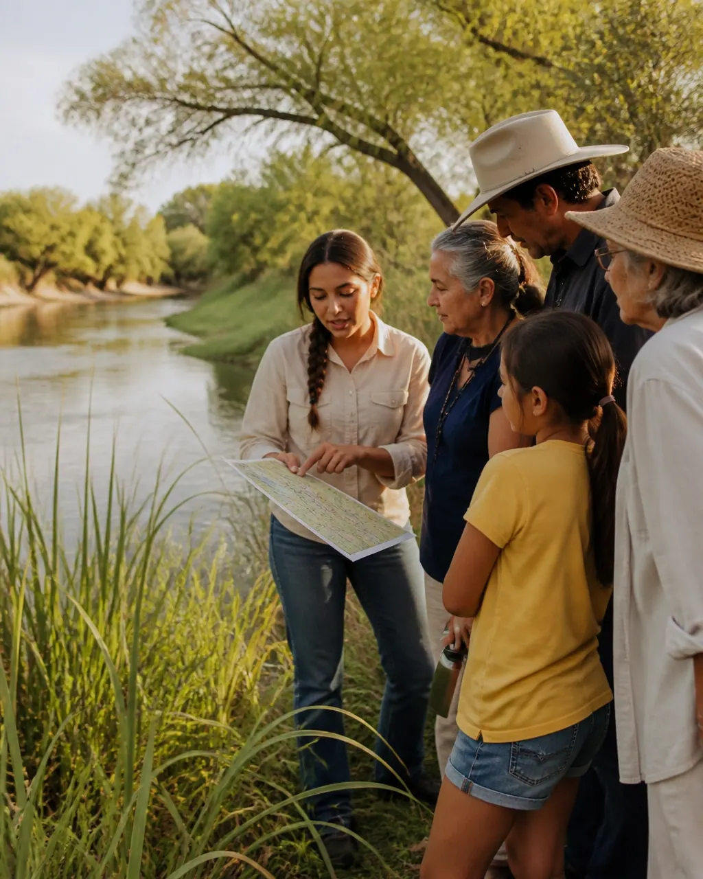 A multigenerational Texas community learning beside a river